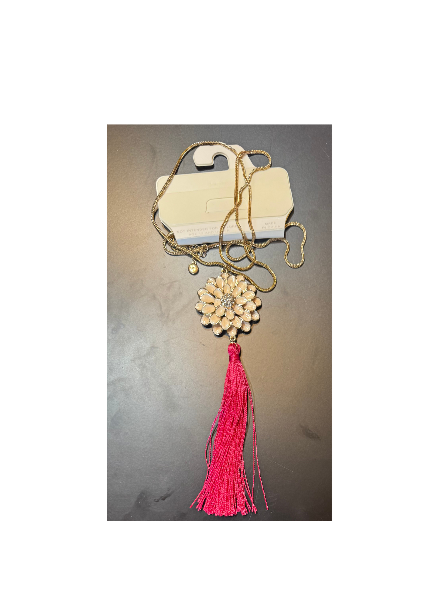 Pink flower tassel necklace