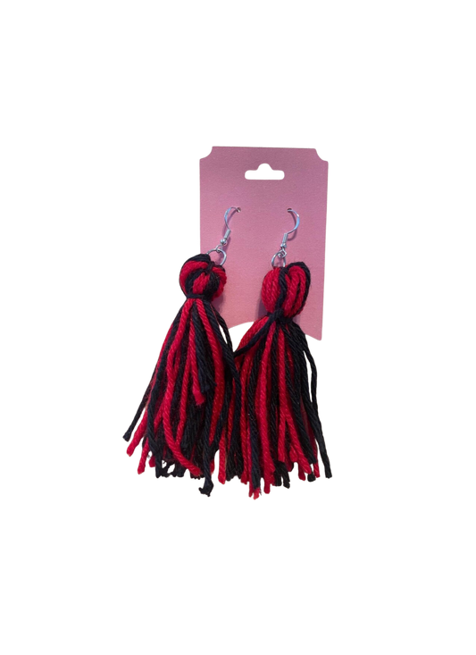 Black and Red loop tassel earrings