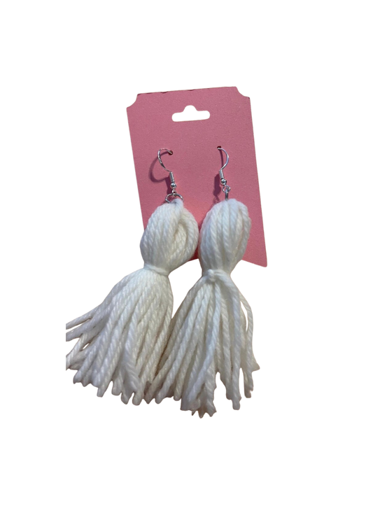 White tassel loop earrings