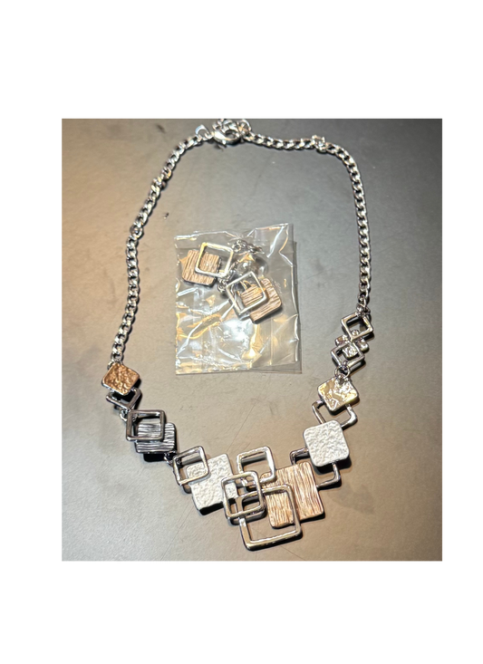 Gold and silver earring and necklace set