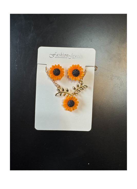 Sunflower earring and necklace set