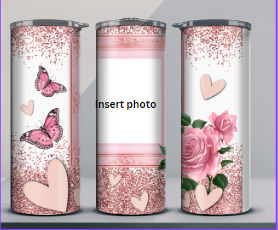 Pink heart flower and butterfly tumbler