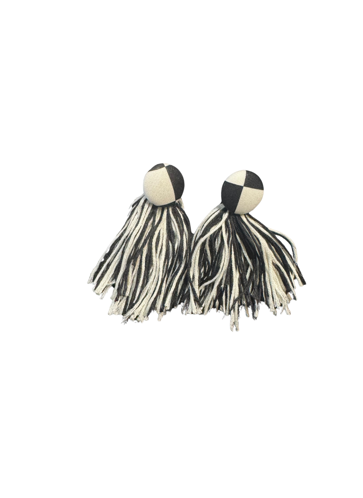 Black and white button tassel earrings
